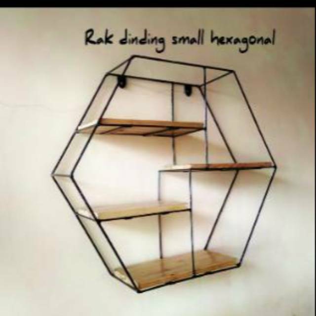 Rak dinding besi kayu segi 6