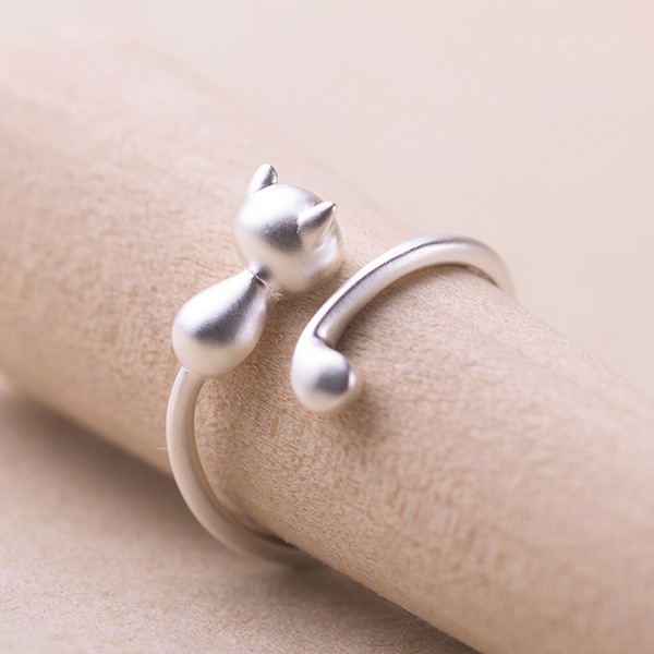 Cincin Pasangan Desain Kucing | Cincin Model Terbuka Desain Telinga Kucing / Anjing Untuk Wanita | Cincin Adjustable Bahan Alloy Gaya Jepang / Korea Untuk Wanita