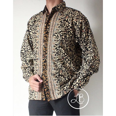 KEMEJA BATIK PRIA / KEMEJA MOTIF BATIK LENGAN PANJANG DAN LENGAN PENDEK MOTIF KMBOJA GOLD