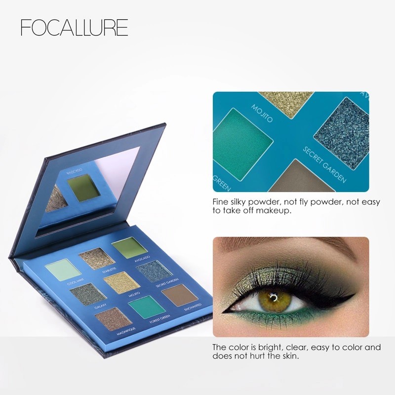 Official Distributor Focallure 9 Colors Eyeshadow Palette Ring The Alarm Soft Powder Night Elf FA62