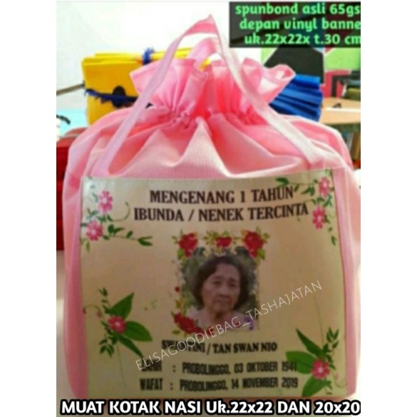 CUSTOM MURAH  TAS KAIN SPUNBOND SERUT BANNER CUSTOM PAKAI FOTO MUAT WADAH KOTAK NASI 22x22, 20x20, 1