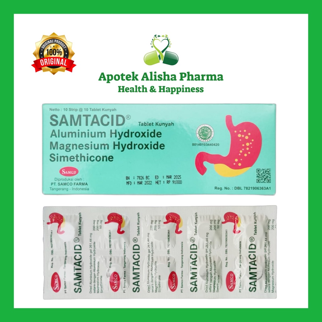 Samtacid Tablet Kunyah Samco - Samtasid Antasida Obat Maag / Pencernaan Lambung Kembung