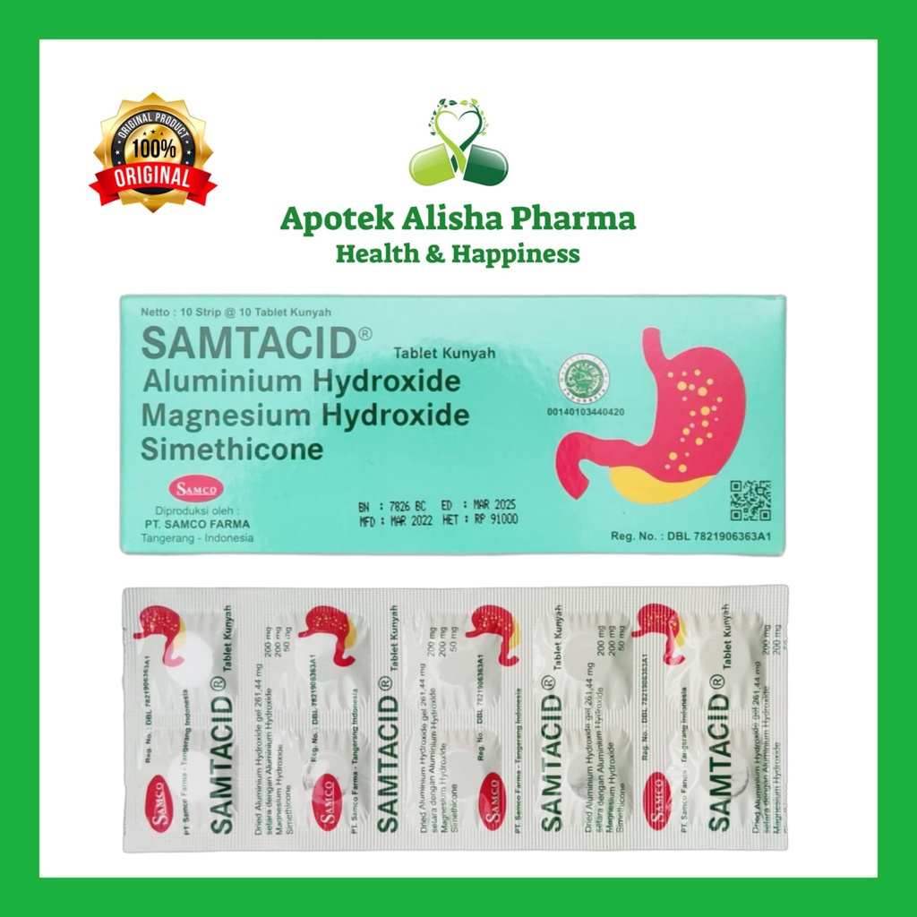 Samtacid Tablet (Strip 10tablet) - Samtasid Antasida Tablet Kunyah Obat Maag / Pencernaan Lambung Kembung