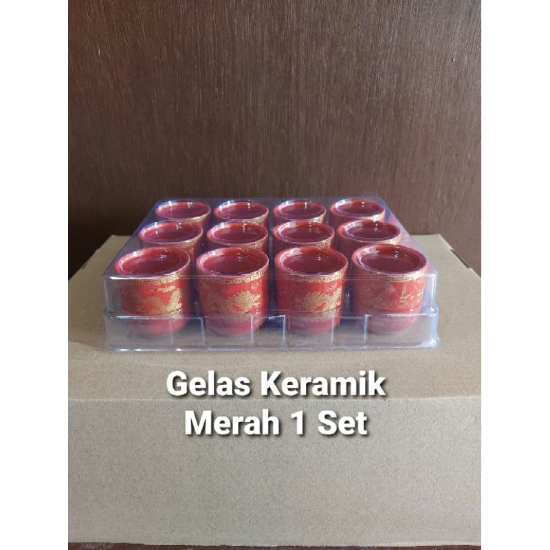 Gelas Keramik Naga Merah 1 Set