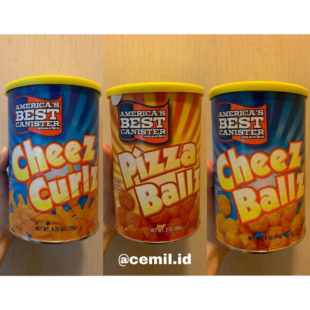 

AMERICA'S BEST Canister Snacks CHEEZ CURLZ / CHEEZ BALLS / PIZZA BALLZ - IMPORT USA READY STOCK