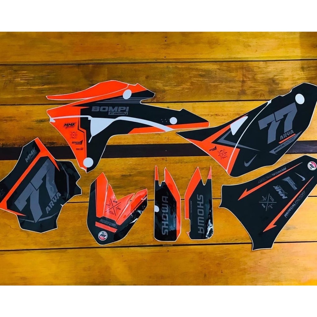 DECAL KLX  / DECAL CRF / SUPERMOTO / GORDON WARNA HITAM KOMBINASI ORANGE STABILLO  KODE KANAYA-08