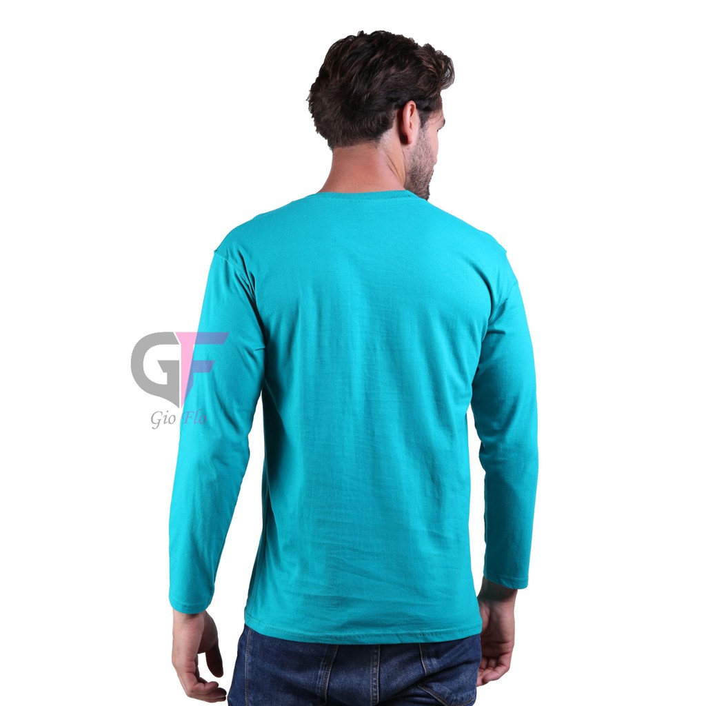 GIOFLO Kaos Oblong Lengan Panjang Pria Casual Smart Hijau Tosca / PLS 168