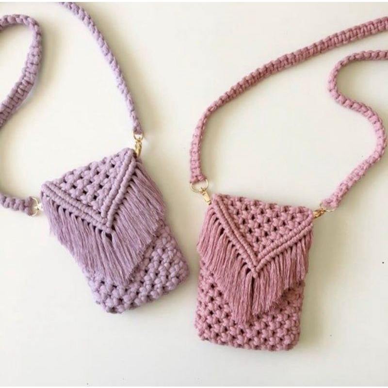 Tas Macrame Mini Aesthetic Retro Untuk Handphone (Kode 1)