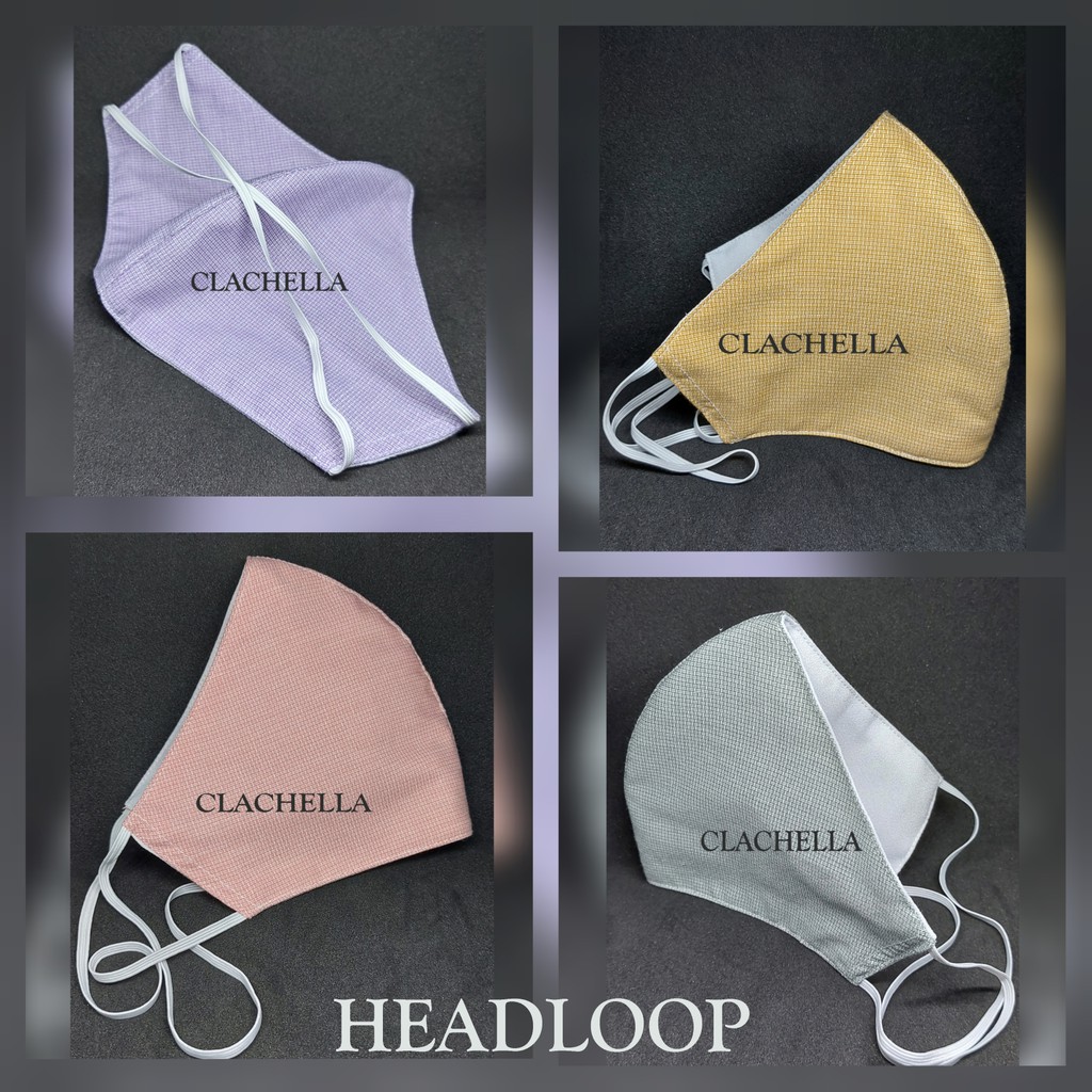 CLACHELLA MASKER KAIN MOTIF POLOS, MASKER KAIN 3 LAPIS TALI KARET, MASKER HEADLOOP (HIJAB) &amp; EARLOOP