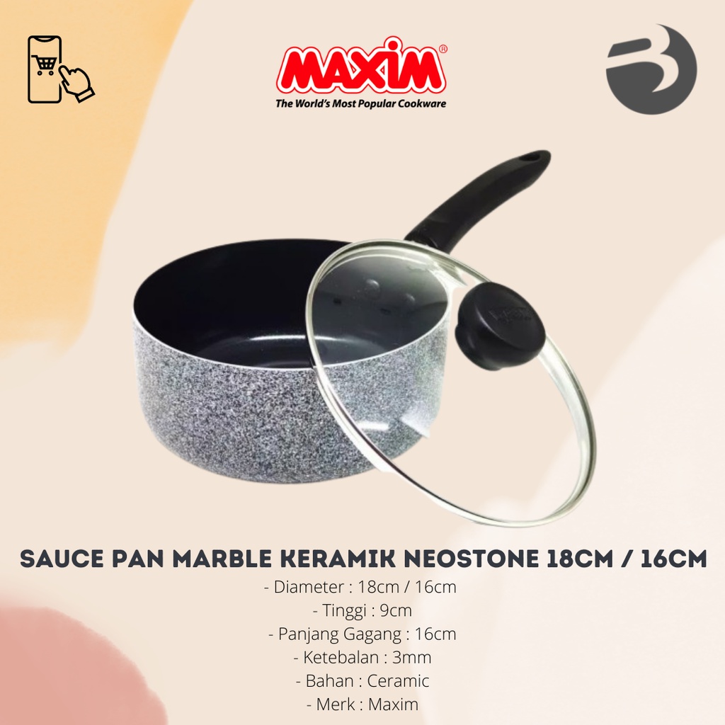 Wajan Panci Sauce Pan Anti Lengket Marble Keramik MAXIM NEOSTONE 18CM / 16CM