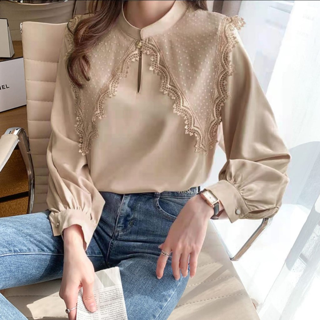 Blouse Wanita Cewe Best Seller Oversize Blus Atasan Wanita Elegan Termurah Remaja Blus Cewek Korea B