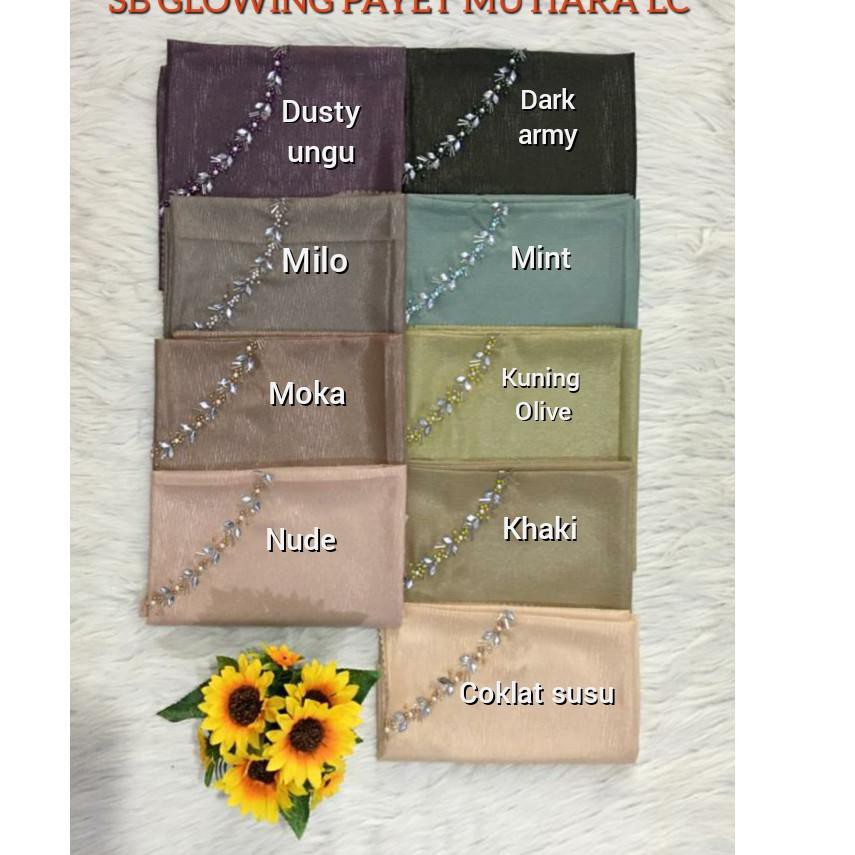 Saleϟnew [Pilih WARNA] GLOWING PAYET Laser Cut Ori UMAMA Hijab Segiempat LC Square Payet Mutiara Cot