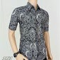 Hem Batik Motif Bali - Kemeja Batik Pria Lengan Pendek Abu Abu - Abu -abu Tua, L