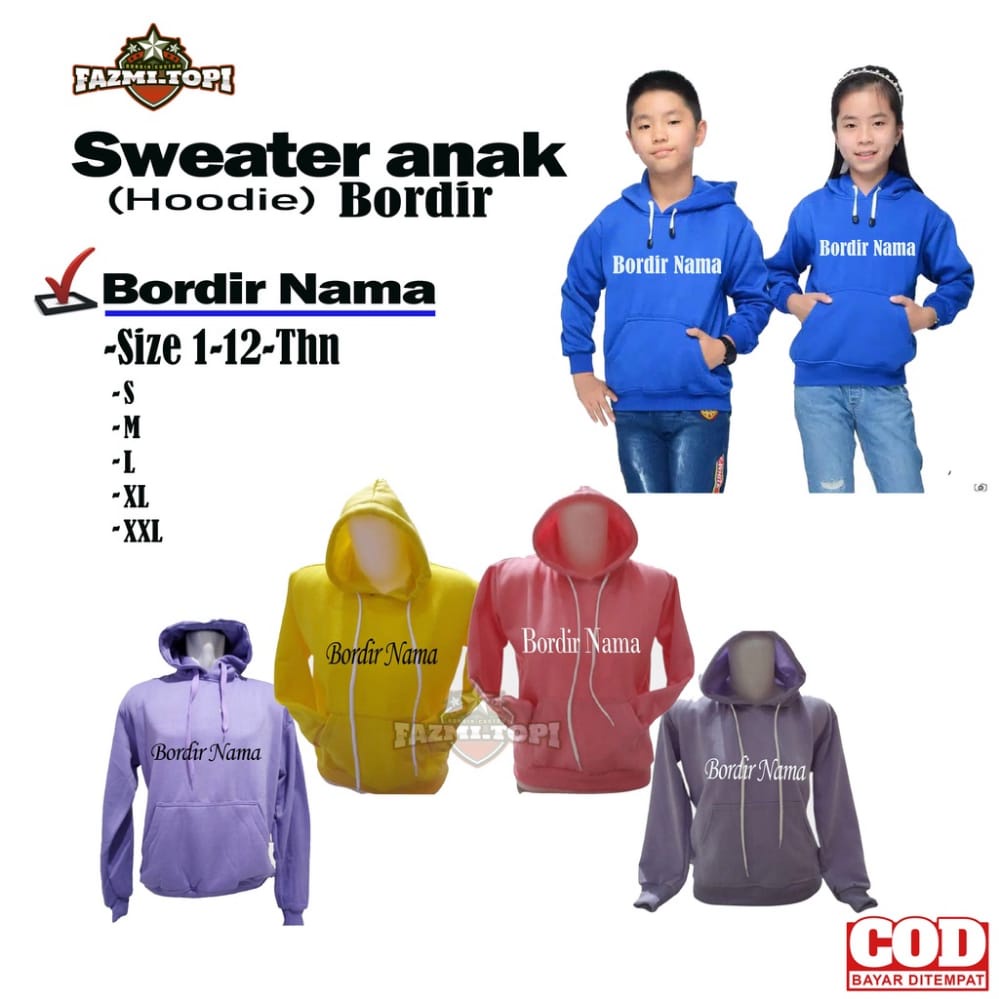 Sweater Hoodie Anak Bordir Nama Suka-Suka 1-12th