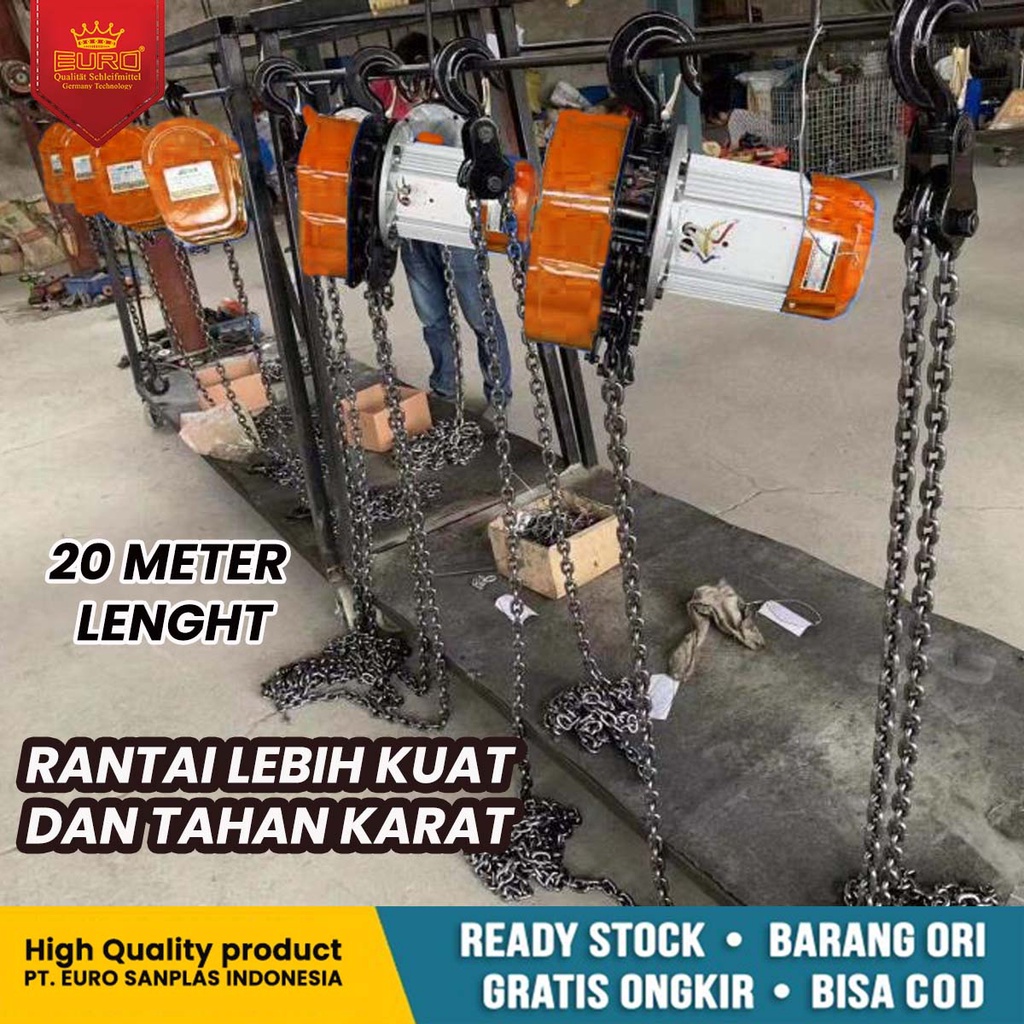 Hoist crane chaine katrol elektrik kapasitas 2 ton panjang 20 meter