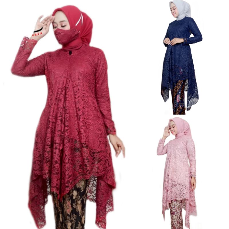 (10 Warna) Kebaya Brukat Tunik Mauri / Atasan Kebaya Arumi / Tunik Arumi Brukat / Kebaya Wisuda Modern / Kebaya Jumbo / Tunik Jumbo / Kebaya Kondangan / Kebaya Warna Marun Hijau Silver Pink Coksu Navy Gold Putih Hitam Fanta Wardah Lavender Merah Abu Biru