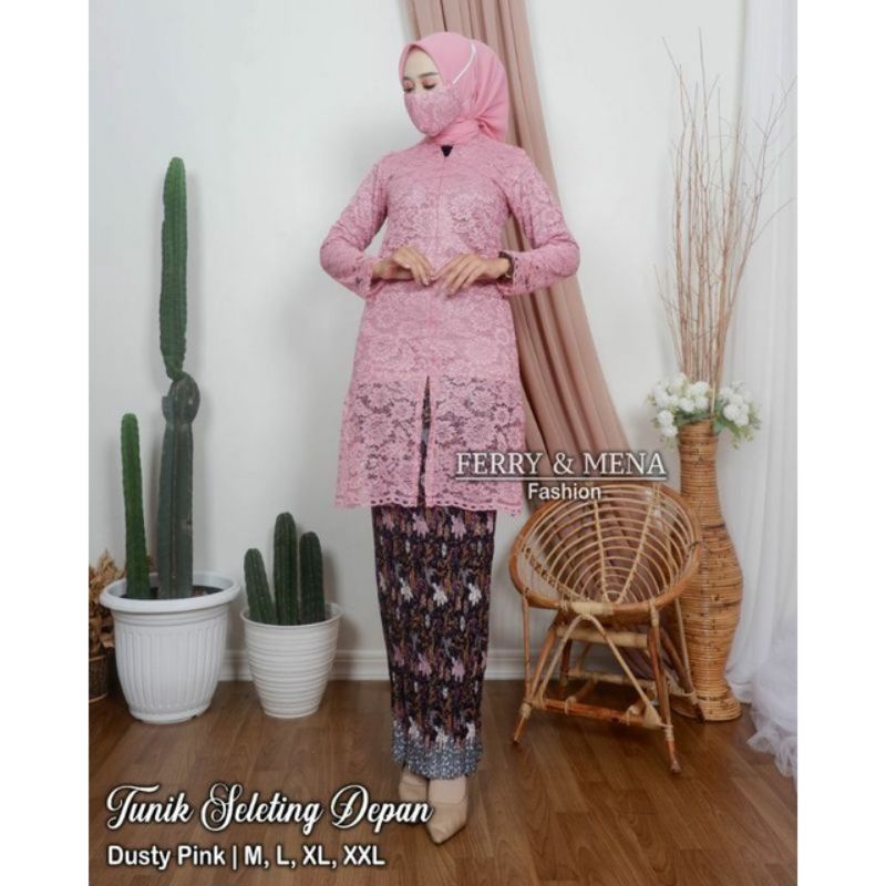 SETELAN TUNIK BROKAT/SETELEN TUNIK SLETING DEPAN/TUNIK MODERN/TUNIK PESTA