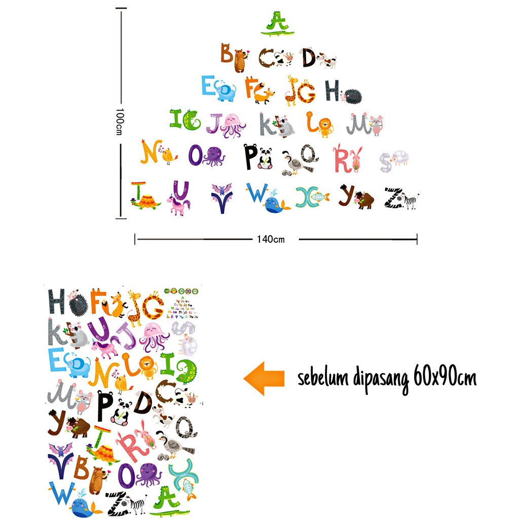 RELIZA WALL STICKER ALPHABET HURUF ANIMAL HEWAN ANAK STUDY ABC1058 STIKER DINDING