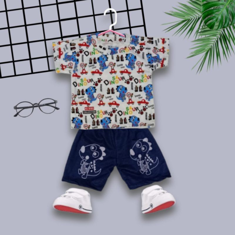 setelan baby fullprint celana denim || DINOSAUR || setelan baby cowok || untuk umur 0-12 bulan...