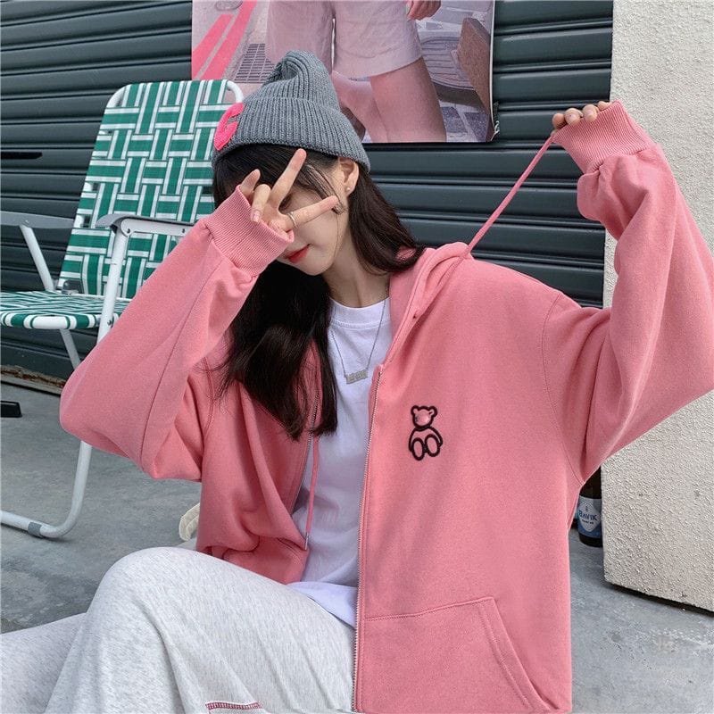 ZIPPER HOODIE WANITA LINE BEAR / ZIPPER HOODIE WANITA TEBAL