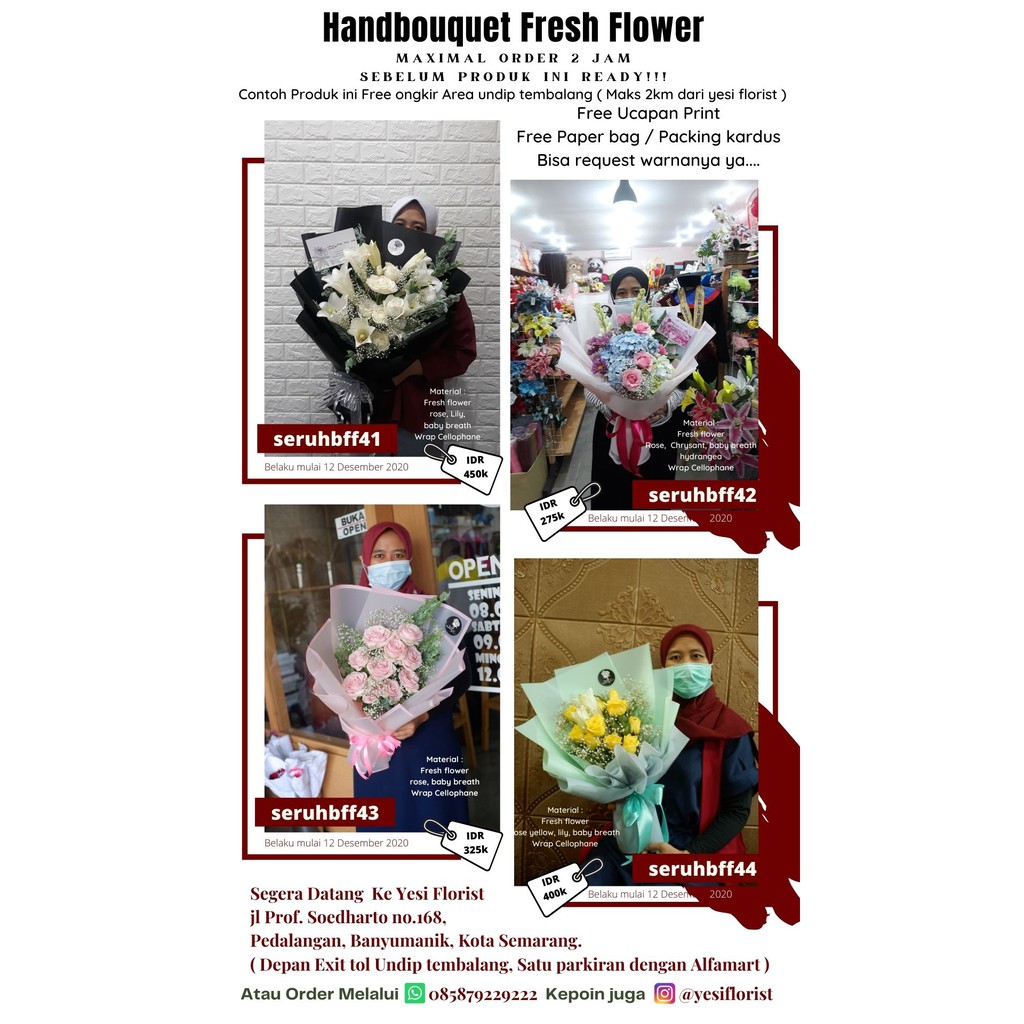 free ongkir area kota semarang ll handbouquet lily Rose hydrangea fresh flower by yesi florist