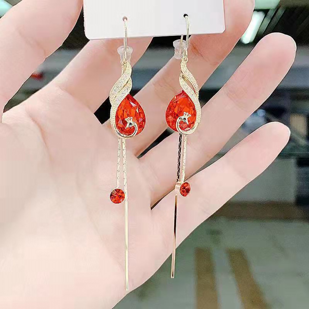 Hu Hu Hu Hu Hu Alat Bantu Pasang Kacamata♡ 1 Pasang Anting Juntai Bentuk Merak Untuk Kencan