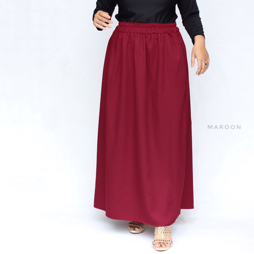 rok panjang mosscrepe / rok model A / rok syar'i wanita / rok polos-maroon