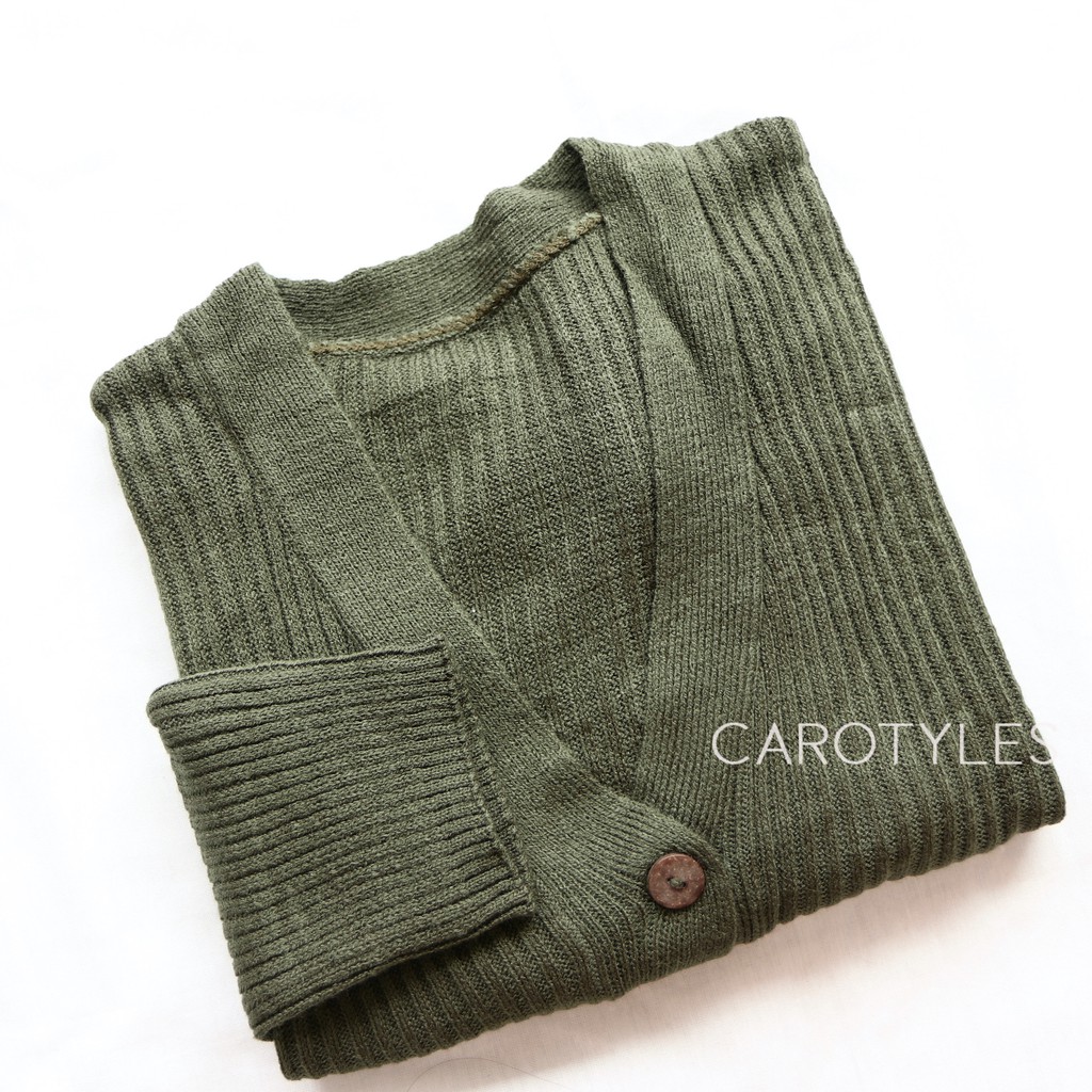 CARDIGAN CROP RAJUT KARDIGAN CARDY RAJUT CROP TOP KOREA FASHION OUTER OUTWEAR WANITA CEWEK PEREMPUAN-CROP ARMY