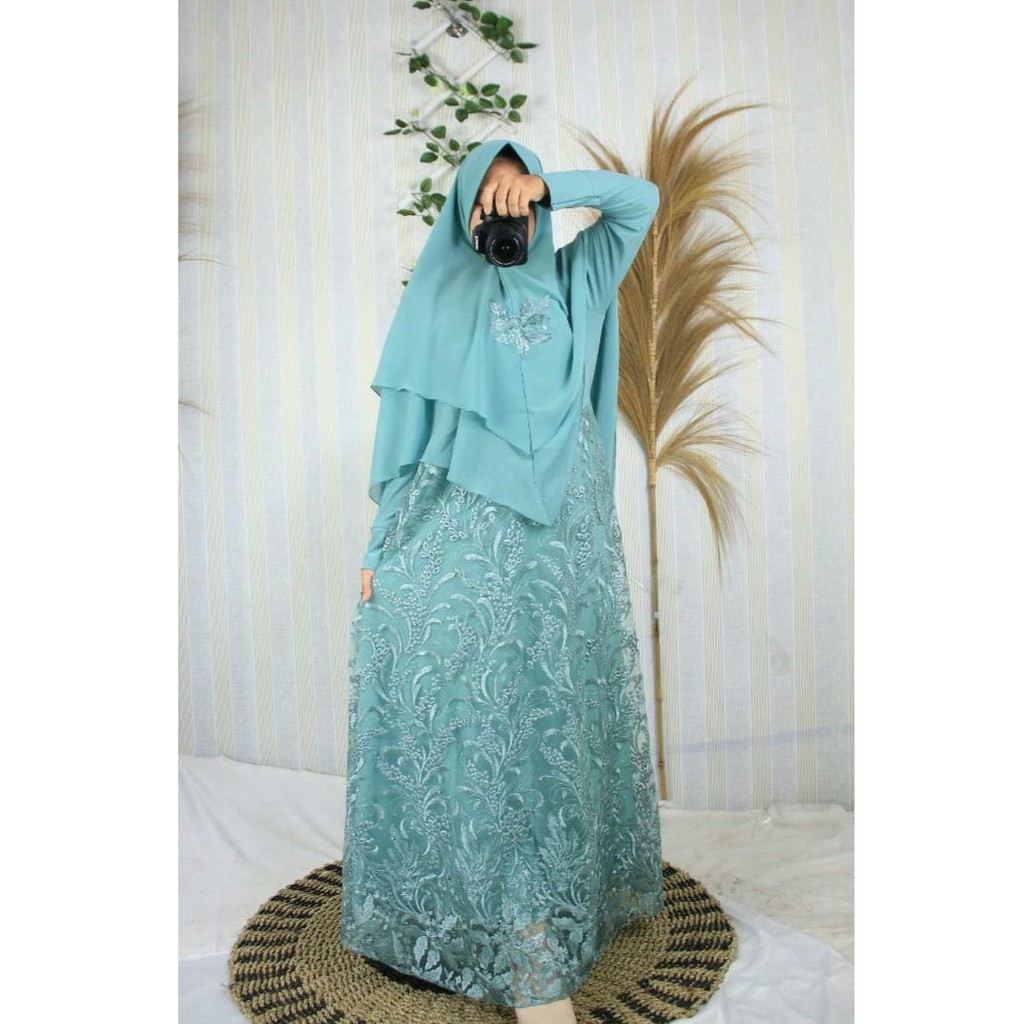 Gamis set ceruty BROKAT BRUKAT PESTA MEWAH  Shena bordir muslim fashion islami wanita pesta TILE