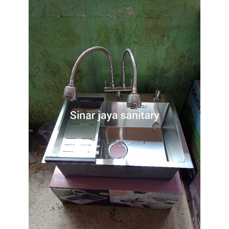 Paket kitchen sink inobe 6045 stainless 304 / Paket bak cuci piring kran cabang flexible