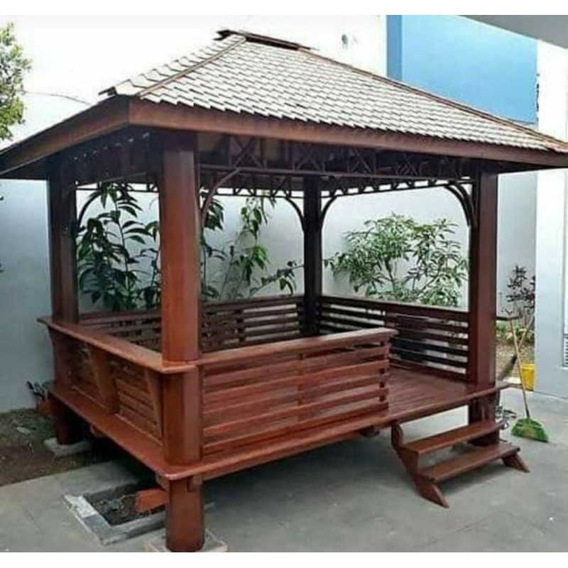 Jual Gazebo Kayu Kelapa Atap Model Lurus Ukuran 2,5x2,5 meter Indonesia