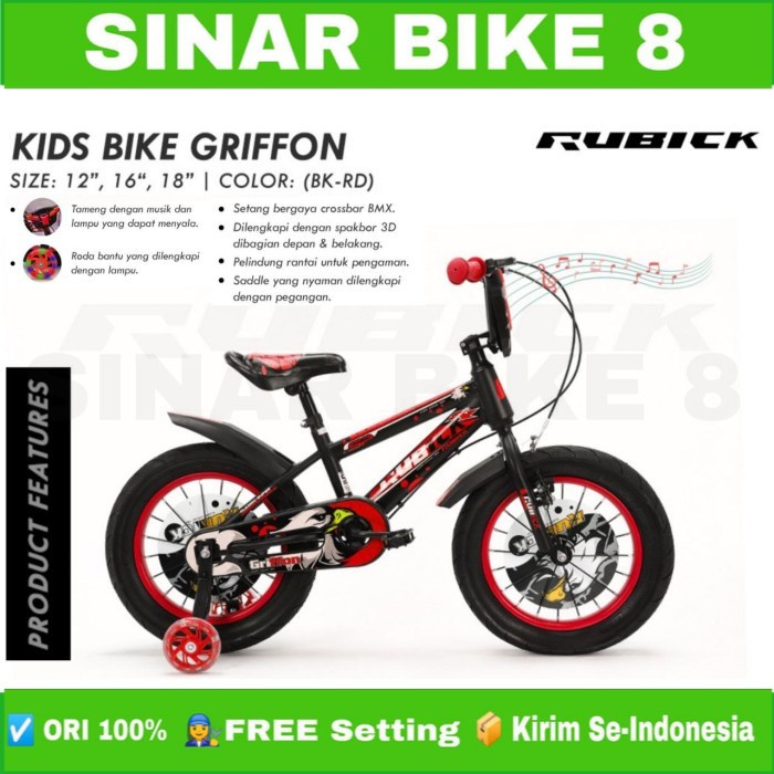 Sepeda Anak Laki Ukuran 12&quot; 16&quot; dan 18 Inch BMX RUBICK GRIFFON Tameng MusiK