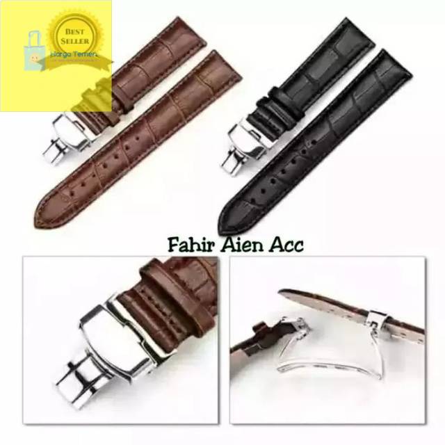 STRAP TALI JAM KULIT BUTTERFLY CLASP BUCKLE UKURAN 20MM LEATHER STRAP KULIT BUTTERFLY CLASP BUCKLE