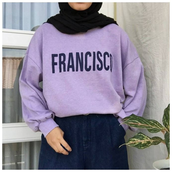 CROP OVERSIZE SWEATER WANITA FRANCISCO LILAC//SWEATER WANITA LUCU FLEECE TEBAL PREMIUM,