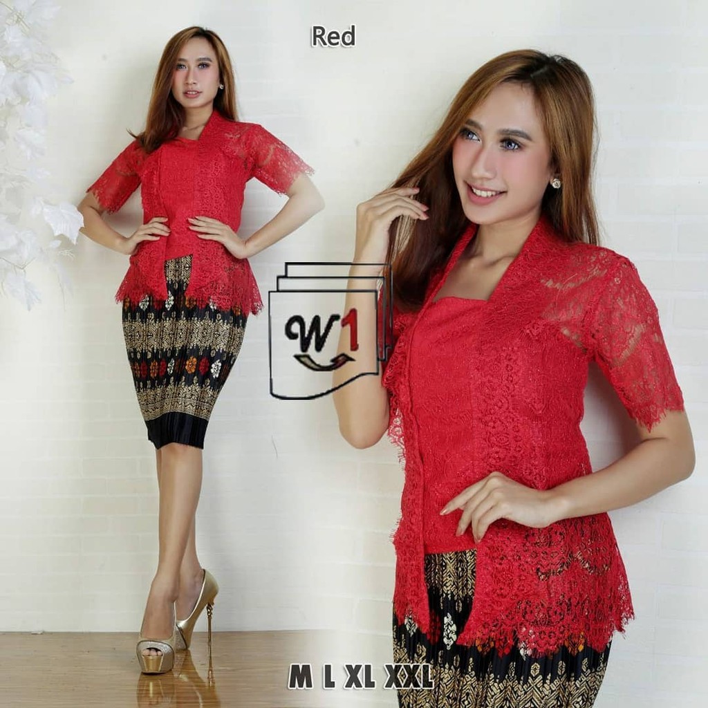 Kebaya Modern Brukat Kutu Baru / Kutubaru Pendek Red / Merah