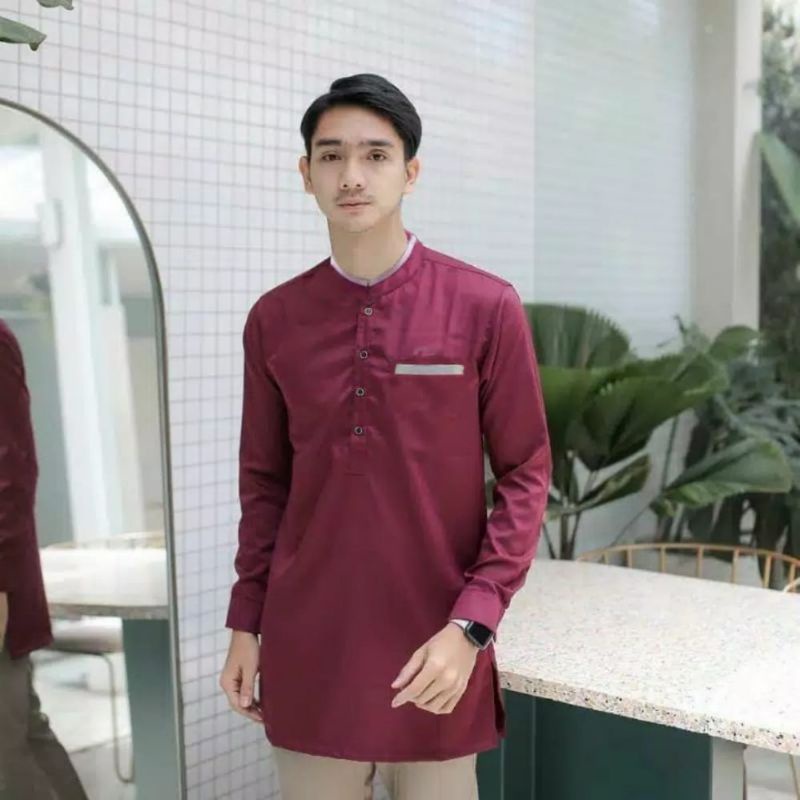 baju koko kurta pria dewasa putih lengan panjang bahan TOYOBO IMPORT