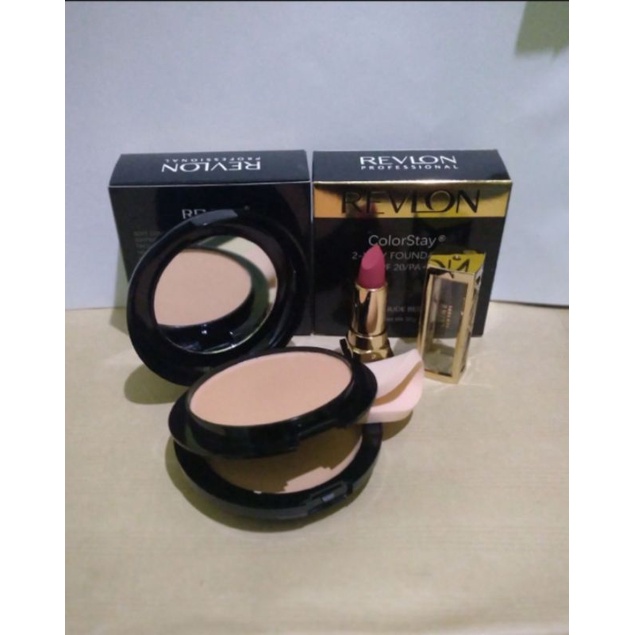 PROMO PAKET KOSMETIK BEDAK REVLON + LIPSTIK REVLON + FREE PENSIL ALIS VIVA