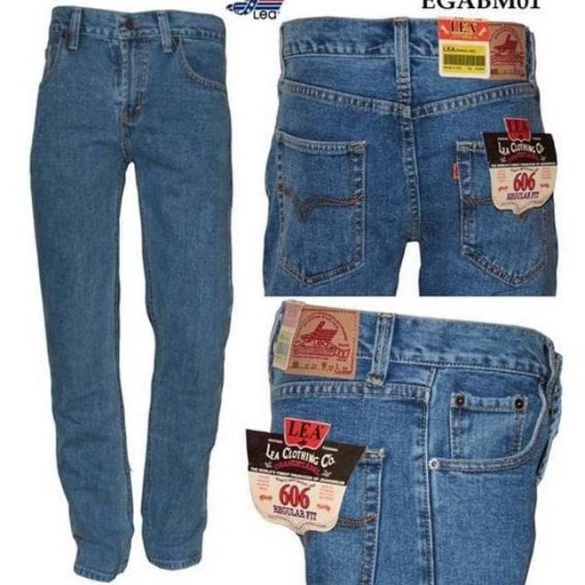 Celana jeans Lea standard biru wash ukuran jumbo
