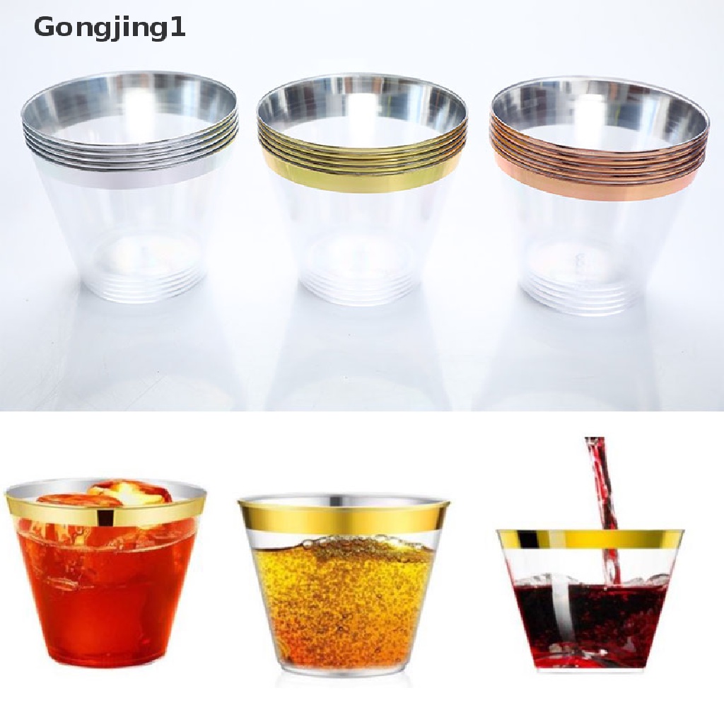 Gongjing1 Gelas wine Plastik Keras Sekali Pakai 9oz Warna Emas Untuk Pesta Pernikahan