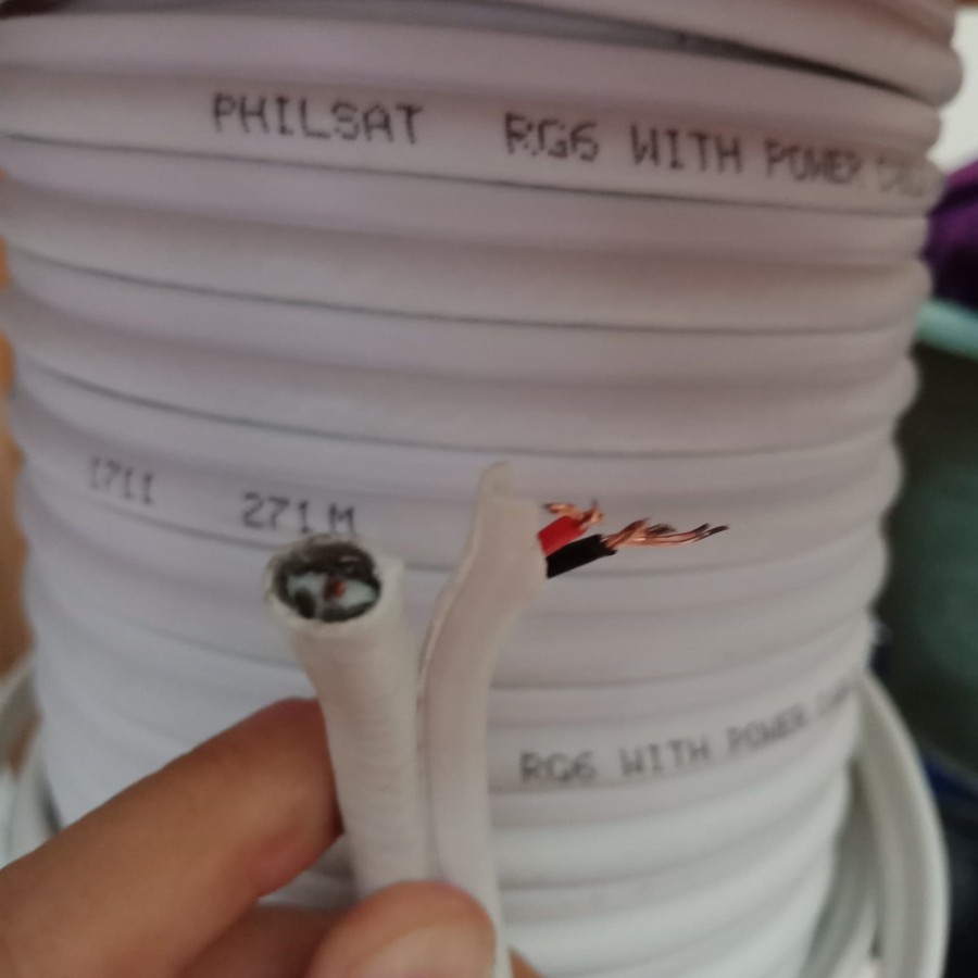 kabel cctv coaxial rg6 dan power putih permeter merk philsat mmp kyomitsu tergantung stok brang baru
