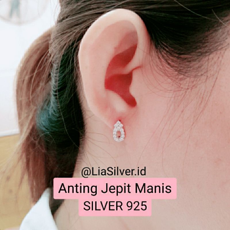 Anting Jepit Manis SILVER 925 - Perak Lapis Emas Putih