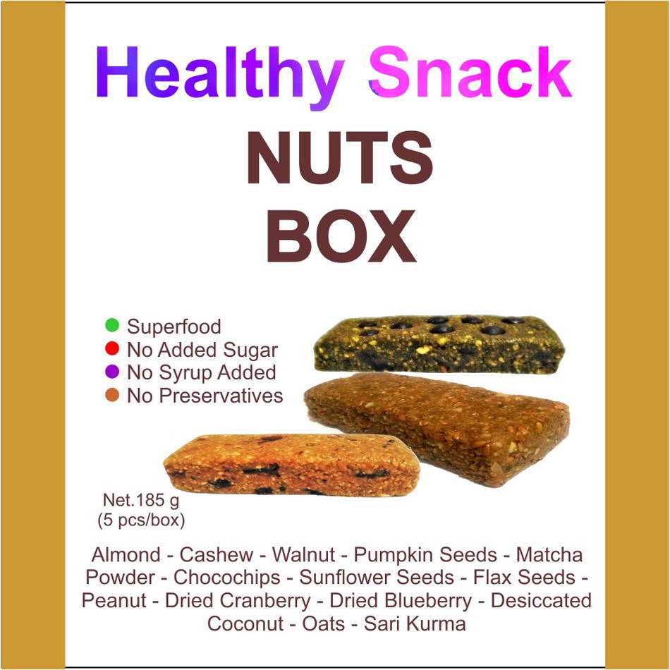 

Nuts Box Camilan Sehat Diabetes,Jantung,Kolesterol Isi 5 Bar