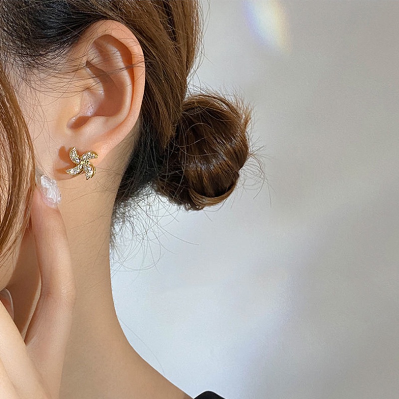 Fashion S925 Silver Needle New Rotating Windmill Earrings Micro-studded Earrings Earring Women Sweet Heart Jewelry