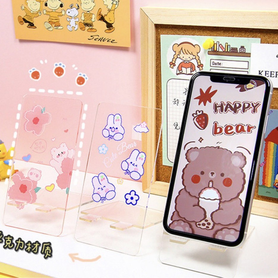 (BOW) Tempat Tatakan Stand Handphone Hp Bening Dengan Bentuk Unik Dan Lucu 0Q65