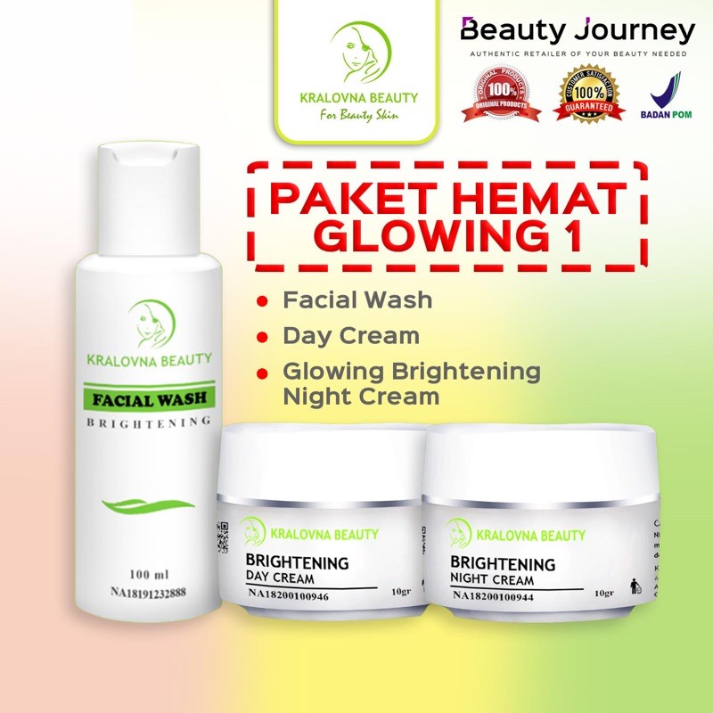 Skincare Glowing Murah Paket Pemutih Wajah Facial Wash Day Night Cream Kralovna Beauty BSC BPOM