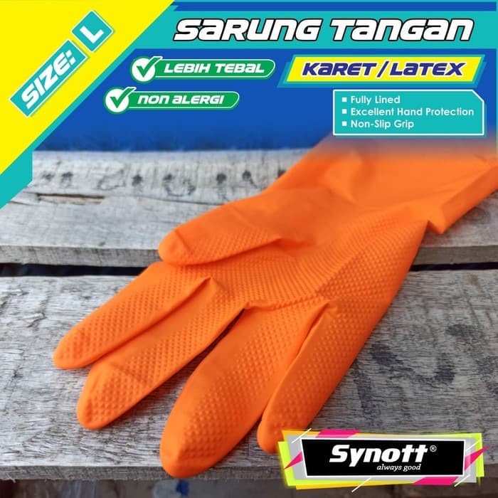 Sarung Tangan Karet Cuci Piring Latex Dotted Synott size L Industrial Gloves