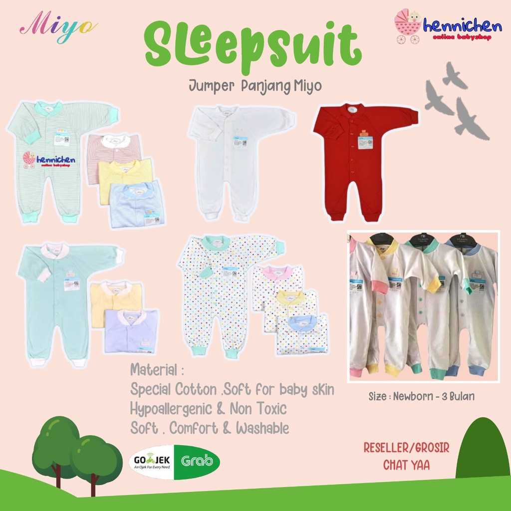 MIYO Sleepsuit atau Jumper Panjang Buka kaki / Tutup kaki TERLENGKAP