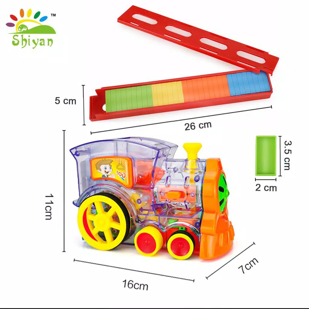 MAINAN EDUKASI KERETA API CUTE TRAIN ANAK PENYUSUN DOMINO AUTOMATIC TRAIN DOMINO