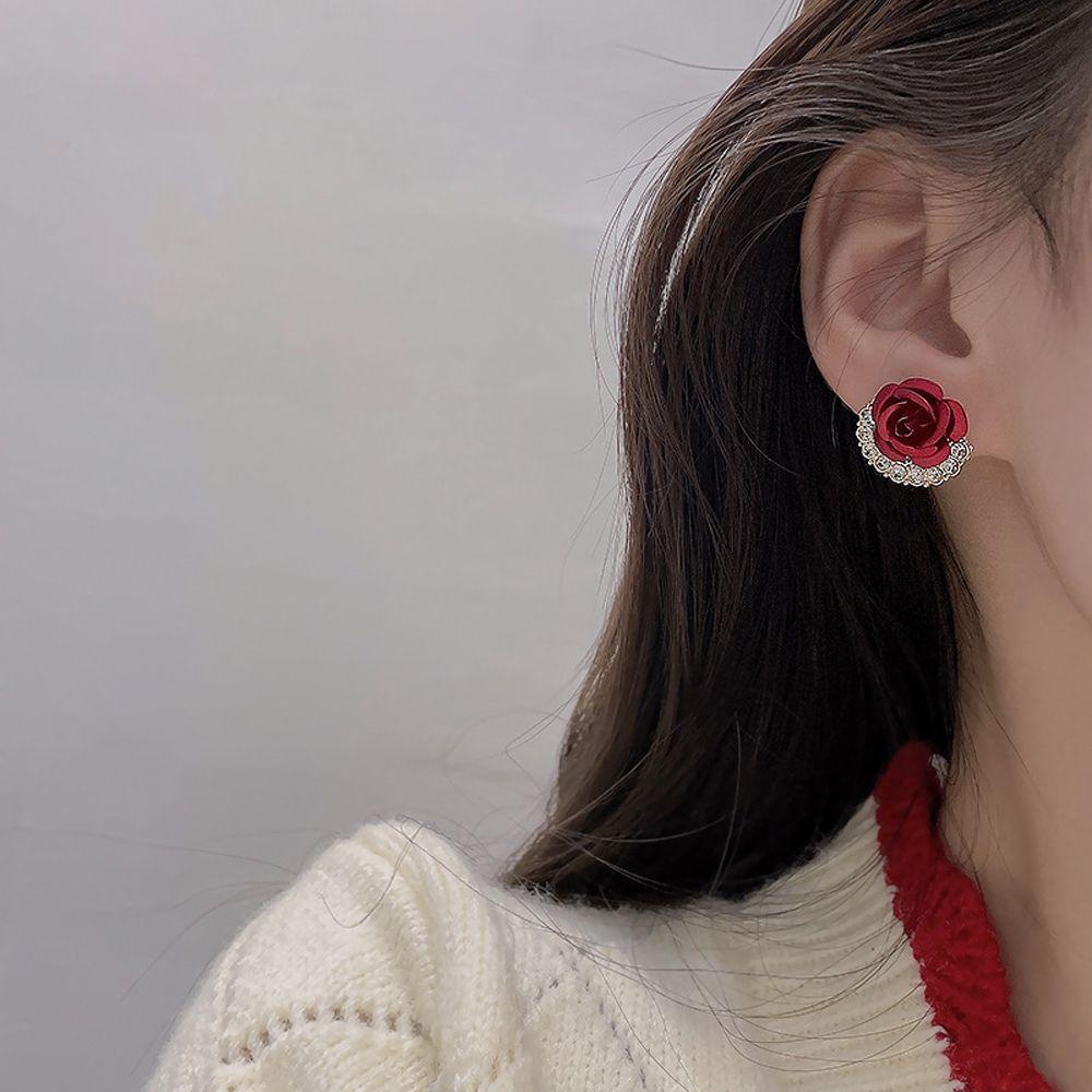 Mxbeauty Wanita Stud Earrings Pesta Vintage Bunga Mawar Hadiah Temperamen Kristal Drop Earrings