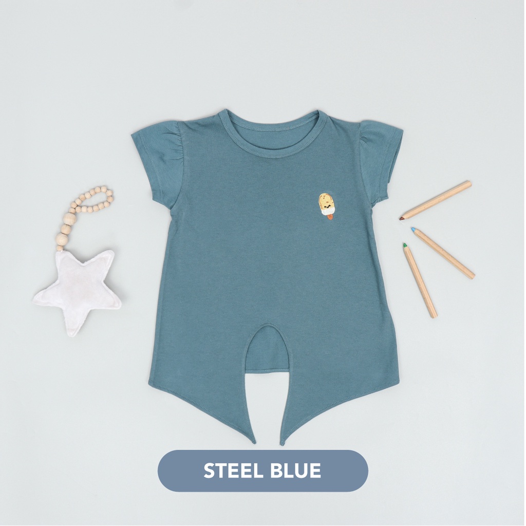 Mooi Kaos Anak Perempuan Dyra Tie Top-STEEL BLUE